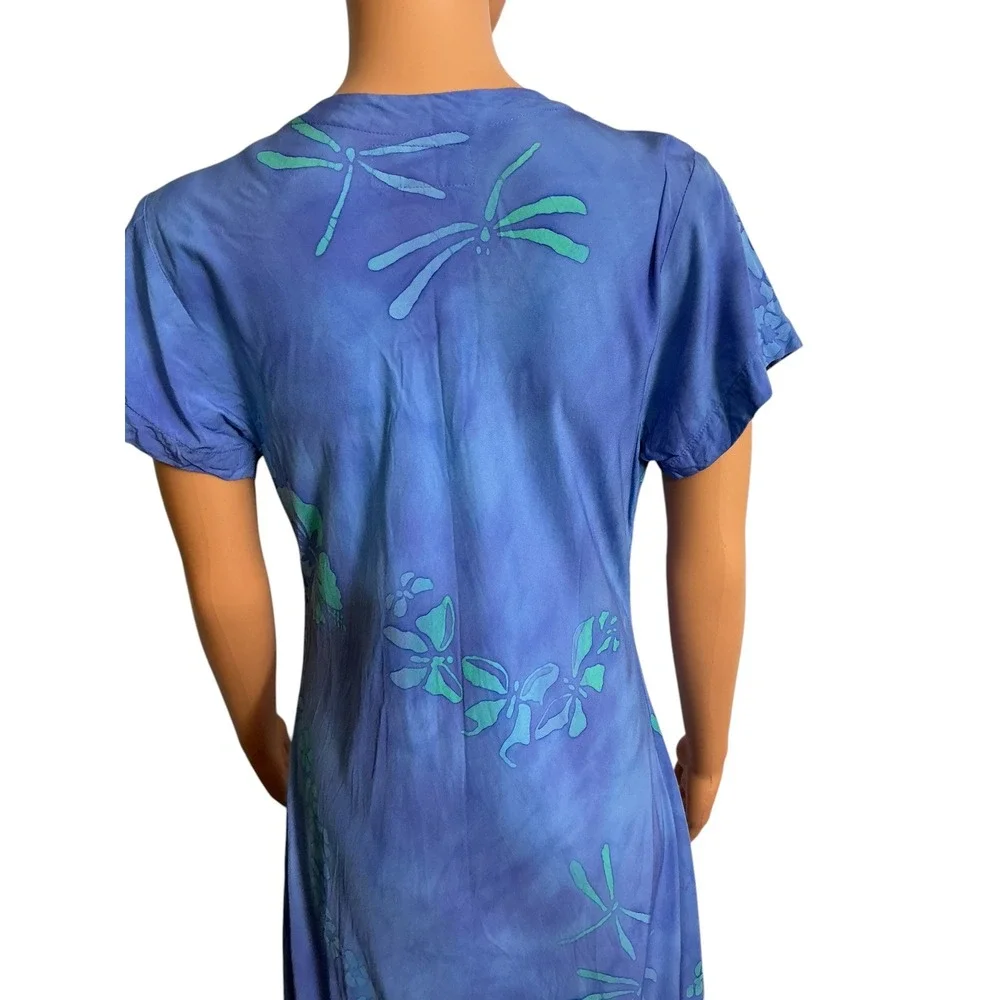 Tropical Tantrum Blue Hawaiian Floral Print Dress V Neck ShortSleeve Casual Mumu - Picture 3 of 16